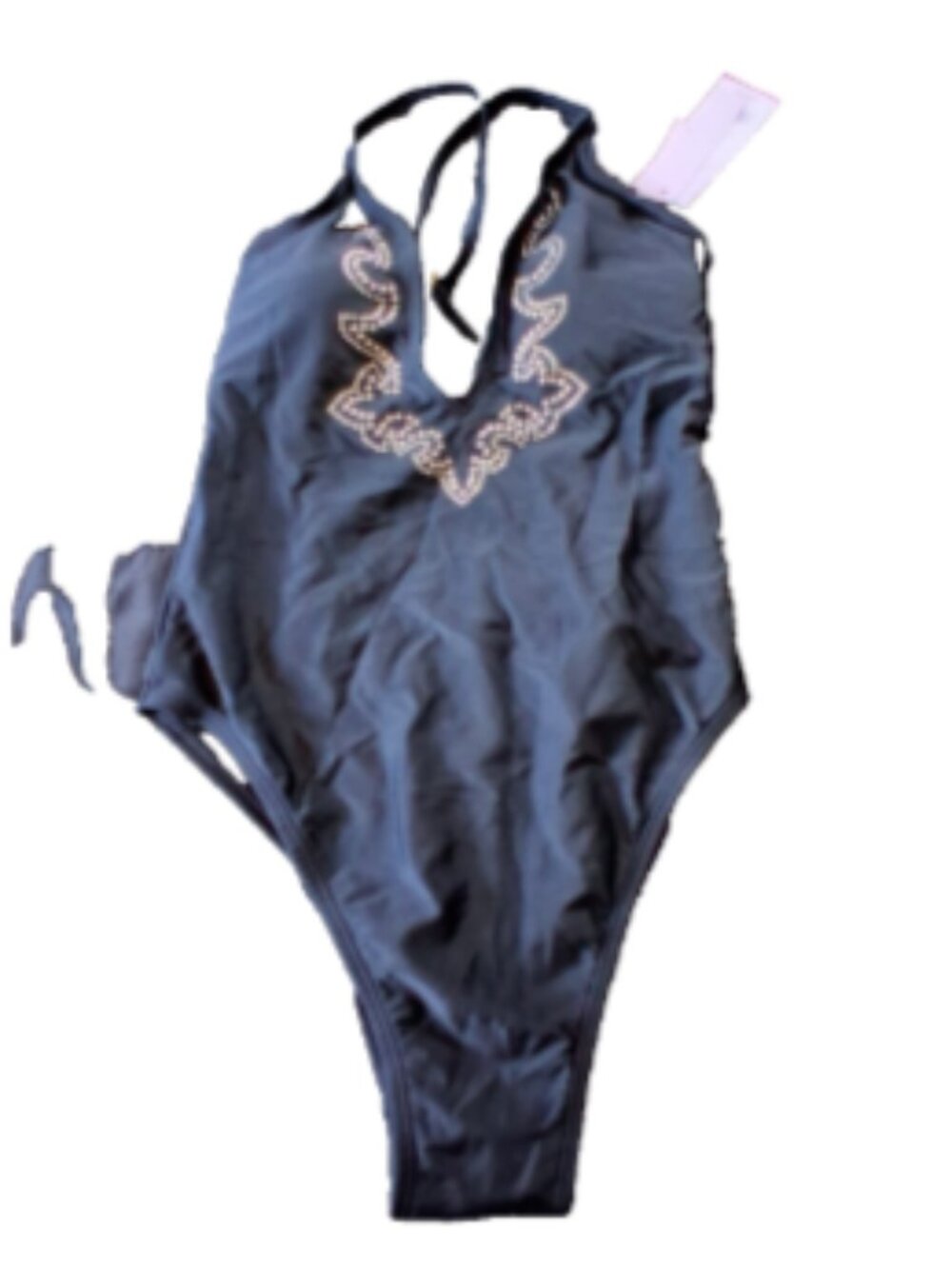 Wild Fable 4-6 Black High Leg Cheeky V-Neck Open Back Adjustale Straps Swimsuit